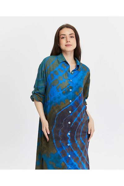 Ranasubaşı Batik Shirt Dress Blue