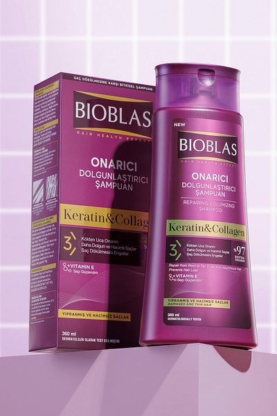 Bioblas Șampon pentru îngrijirea părului cu cheratina și colagen 360 ml Păr subțire și deteriorat