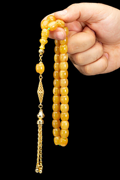 OTTOTESBİH Osmanlı Modeli Havşa Delim 11x11mm Damarlı Sıkma Kehribar Tesbih