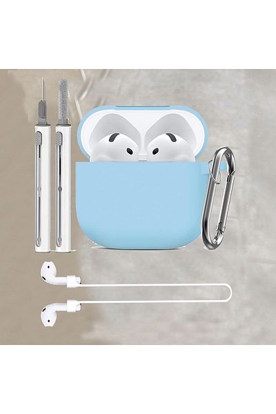 Choice For Airpods 4 Light Blue For Apple Airpods 4 Case With Cleaner Kit Soft Silicone Protective Cover Fo