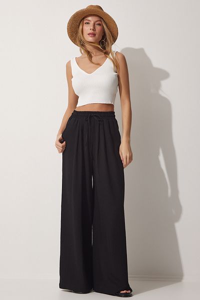 Lovelyİstanbul Black Linen Loose Trousers - Ldm0002