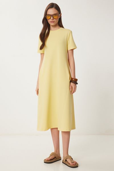 Lovelyİstanbul Rochie galbenă de vară tricotată - A-Line Lub0005