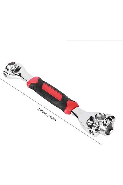 OEM Universal wrench 8-19 mm, rotating heads, steel and plastic, 25 cm, rubberized handle, silver/black