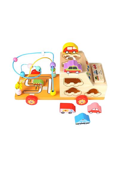 OEM Montessori 4 in 1 multifunctional educational truck, made of wood, abacus, circuit, matching and calculator