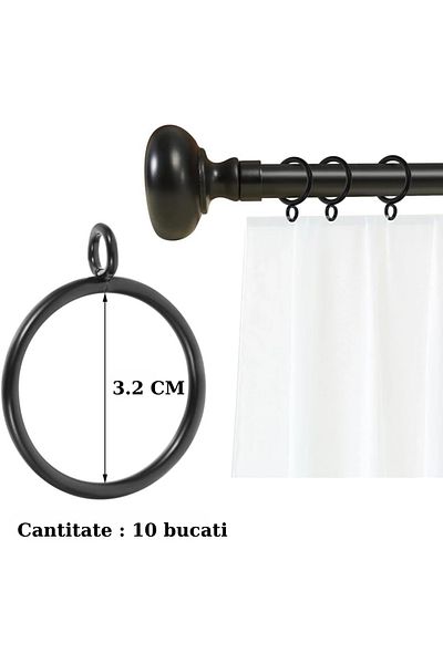 HASEPE Set of 10 Home Sweet Paradise Curtain Rings, Diam 3.2 cm, Plastic, Black