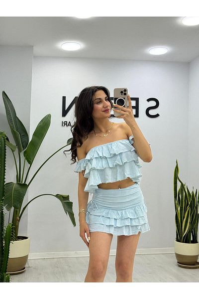 SEZON MAGAZALARI Fusta mini cu fermoar ascuns cu volane pentru femei
