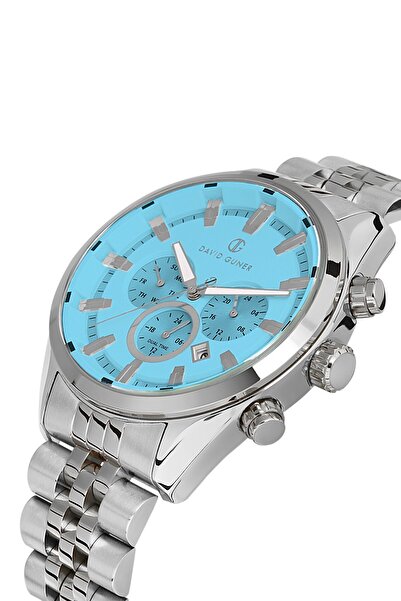 DAVID GUNER GÜMÜŞ KAPLAMALI TURKUAZ KADRANLI ERKEK KOL SAATİ DG-8402GA-A15