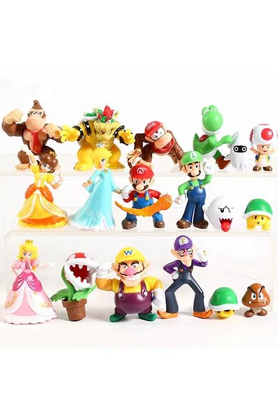 BANDAI Mario18pcs No Box 02 6-18pcs/set Super Mario Bros Pvc Action Figure Toys Dolls Model Set Luigi Yoshi