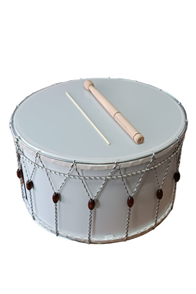 DESTAN MÜZİK Asma Davul,Folklor Davulu İpli Boncuklu 50 cm beyaz