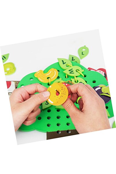 sallma Wooden Lacing Toy, Lacing Tree - Little Red Riding Hood Leaves & Fruits