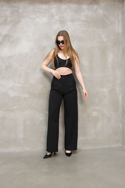 spirituel Women's Trousers Striped Double Button Detail Wide Leg Palazzo Pants
