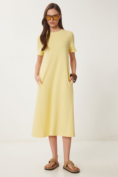 Lovelyİstanbul Rochie galbenă de vară tricotată - A-Line Lub0005