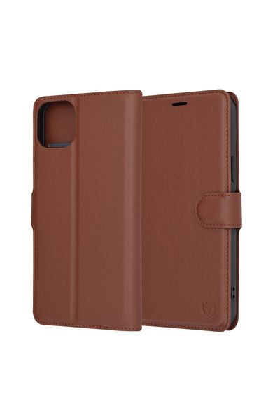 SKYDDAR INNOVATION Case for iPhone 15 Plus, Leather Folio, Book, Inner Wallet, Premium Finishes, Brown, sticker set