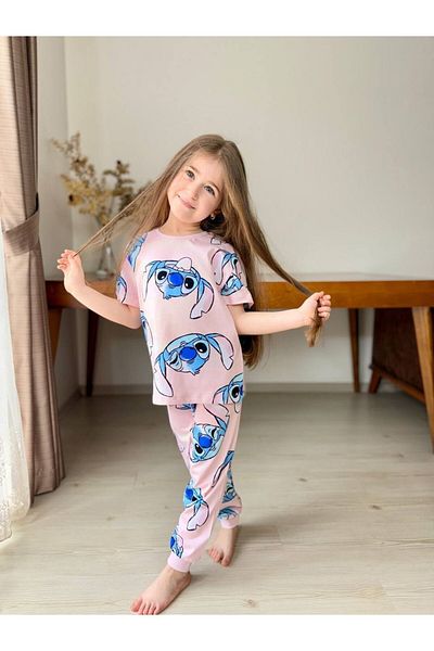 Elidabutik Short Sleeve Pink Pajama Suit