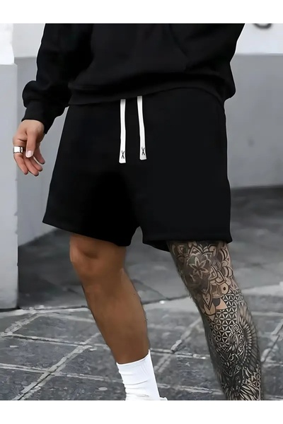 LASVES Men's Black Comfortable Shorts