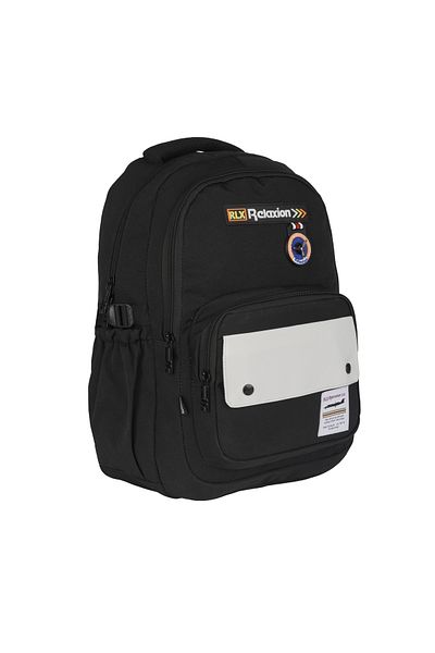 Relaxion Black 2057 Waterproof Lined Fabric School Backpack