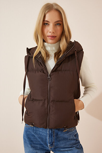 Lovelyİstanbul Vestă maro cu glugă - Lrv0053