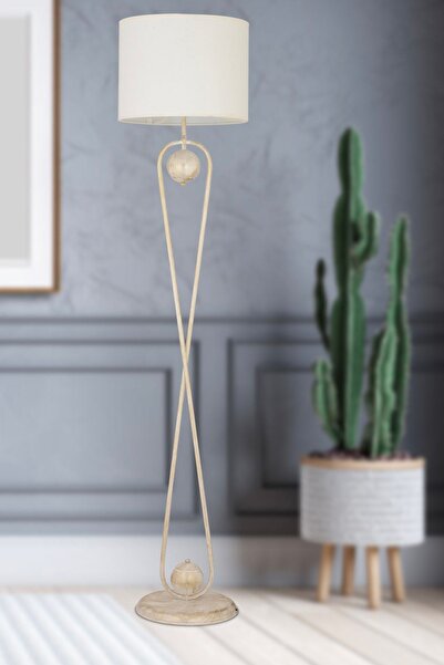 Apliqa Letta Beyaz Şapkalı Beyaz Modern Tasarım Ayaklı Abajur Lamba Metal Lambader