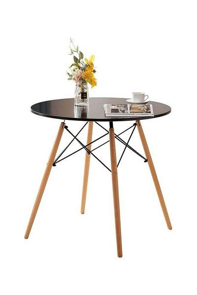 Taimi Black Round Dining Table 80x80x72cm Made of White Wood ,Suitable For Dining and Living Room