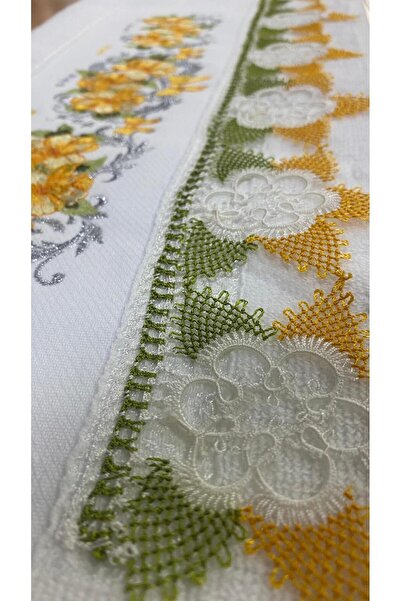 Fiesta El İşleme İğne Oyalı Dantelli Havlu Sarı Yeşil