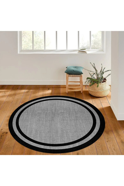 Hevia Home Non-Slip Jute Straw Look Round Kitchen Rug - Washable and Framed, Runner Children's Room