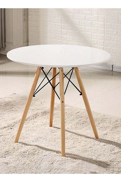 Taimi White Round Dining Table 80x80x72cm Made of White Wood ,Suitable For Dining and Living Room
