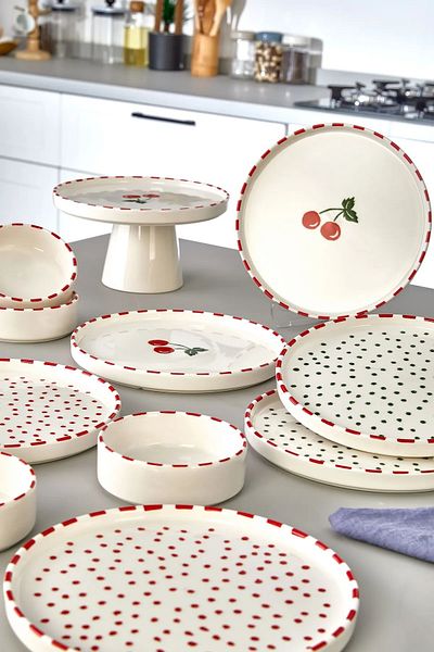WuuQ 11 Piece Cherry Stackable Breakfast Set for 6 - Cherry Breakfast Presentation Plate