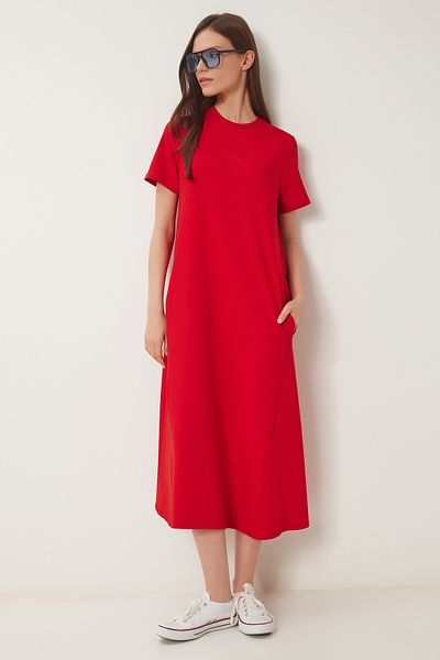 Lovelyİstanbul Red Knitted Summer Dress - A-Line Lub0005