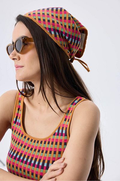 Peraluna Isla, Jacquard Organic Cotton Knitwear Bandana - Multi Mustard