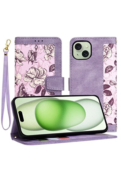 SKYDDAR INNOVATION Husă pentru iPhone 15 Plus, portofel floral, din piele eco...