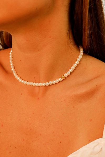 Modex Star Figured Row White Pearl Necklace (32cm)