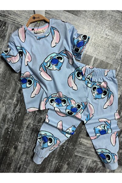 Elidabutik Stitch kısa kollu mavi pijama takımı