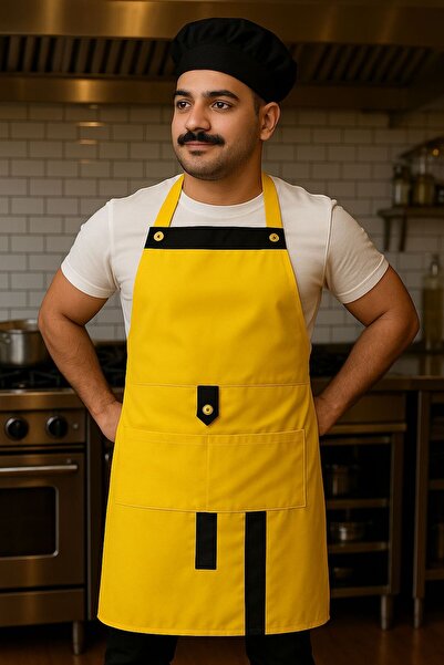 ATA İŞ GÜVENLİĞİ Şef Önlüğü Garson Kafe Aşçı Barista Unisex Askı Ayarlı Cepli...