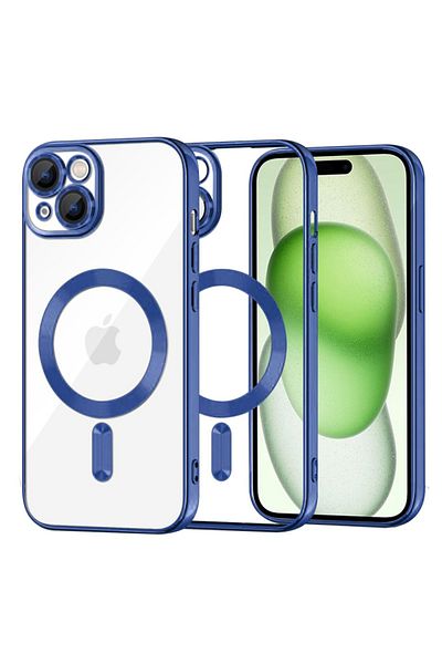 SKYDDAR INNOVATION Carcasă pentru iPhone 15 Plus, Luxury Shield Magsafe, protecție antișoc, albastră, set autocolante