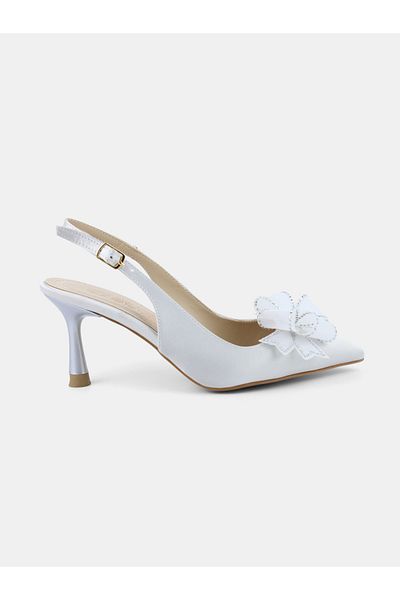 MAGGIO Silver Satin Bow Thin Heeled Evening Dress Women's Shoes
