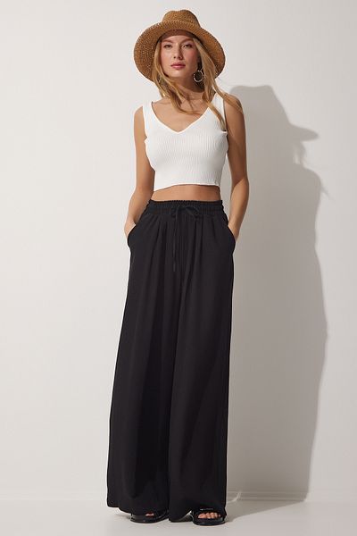 Lovelyİstanbul Black Linen Loose Trousers - Ldm0002