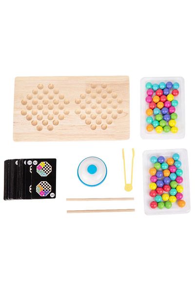 OEM Joc de atentie, rabdare, sortare si indemanare, 64 bile colorate din lemn si accesorii, Montessori
