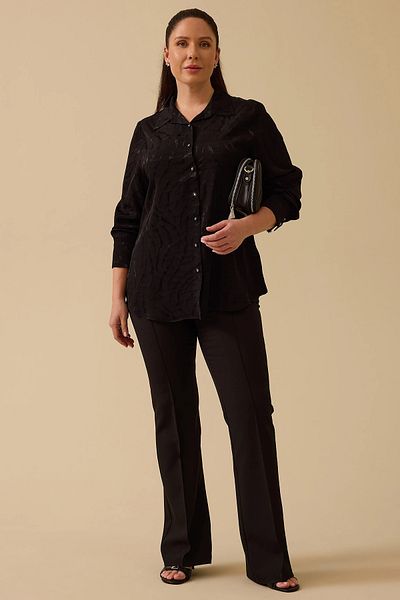 Gala-Xi Cămașă cu nasturi jacquard de mărime mare pentru femei Galaxi 4011 Negru