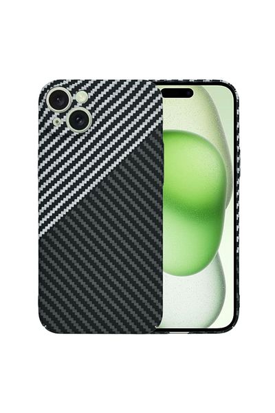 SKYDDAR INNOVATION Case for IPhone 15 Plus, carbon texture, Carbonite FiberShell, Gray, sticker set