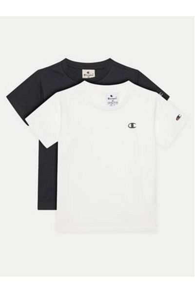 Champion Set de 2 tricouri albe pentru băieți CHAMPION-306581 WW001 WHT/NBK-NS