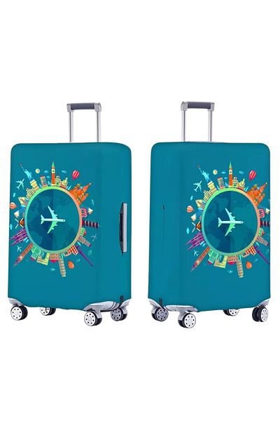 HASEPE Geantă tip troler, model de avion, elastică, închidere cu velcro, mărimea L, multicoloră