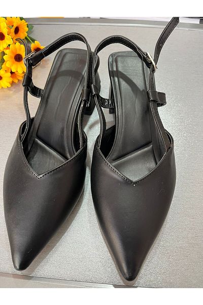 bitangosu 4 cm Thick Heel Pointed Toe 2025 Model Open Back High-Heeled Shoes Classic Model Timeless Elegance