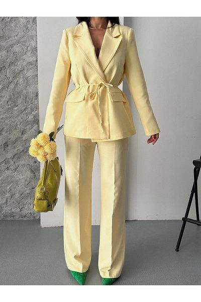 MYGİYİMİSTANBUL Waist-Tied Blazer Jacket Trousers Set
