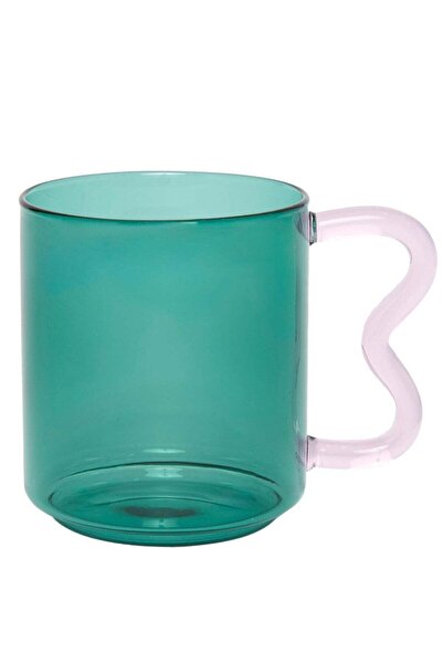 PRICKLY PEAR كوب زجاجي بمقبض منحني ديكور، أخضر