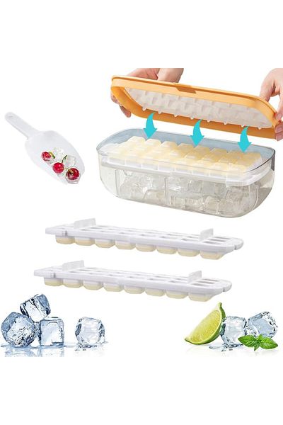 Anyingkai ice cube tray set with lid and 2 molds, plastic/silicone, yellow, 28 x 13 x 9.5 cm