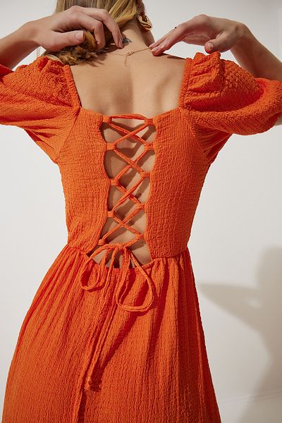 Lovelyİstanbul Rochie tricotată de vară cu guler cu inimă portocaliu Lub0010