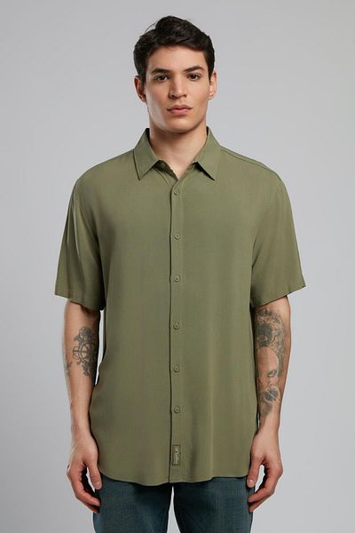 Lee Cooper Мъжка тъкана риза с дълъг ръкав Basices, каки
