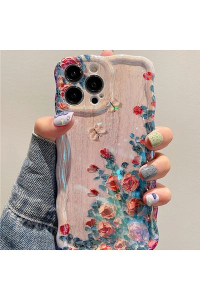 Choice For iPhone 15 Red Retro Oil Painting Phone Case For iPhone 13 14 15 16 ProMax 12 11 Luxury Flower Pr