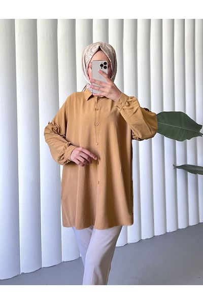Modamorfo Разрошена ежедневна туника Ayrobin с ръкави от кристали - канела