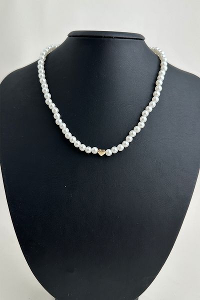 Modex Heart Figured Row White Pearl Necklace (32cm)